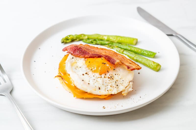 Fried Egg with Bacon and Cheese on Pancake Stock Photo Image of