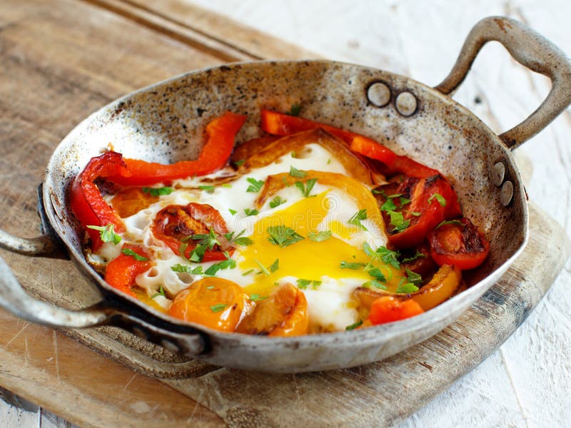 Fried Egg with a Bell Pepper and Tomatoes Stock Image Image of bright
