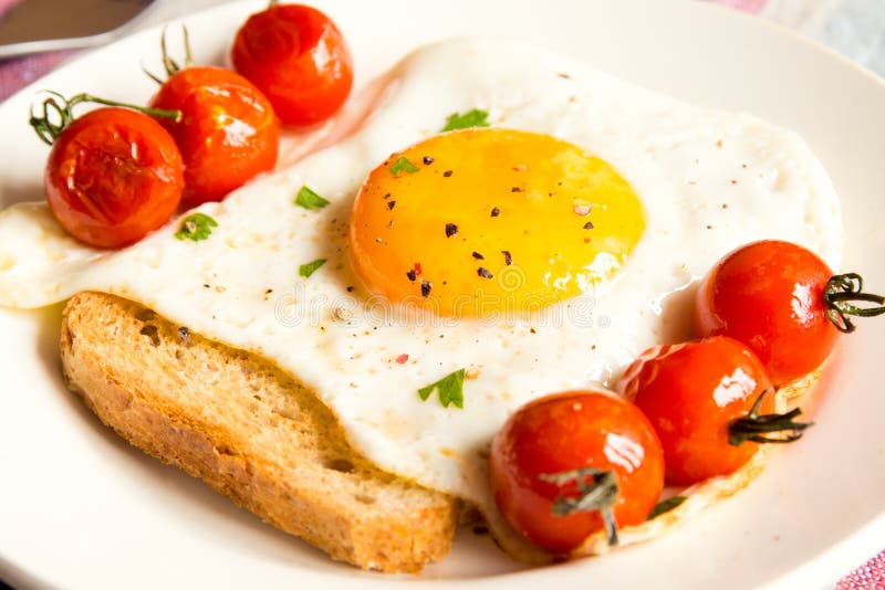 Fried Egg on Bread and Tomatoes Stock Image Image of bread, sandwich