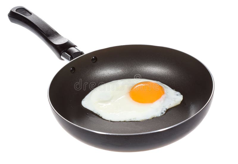 A fried egg in a frying pan royalty free stock image