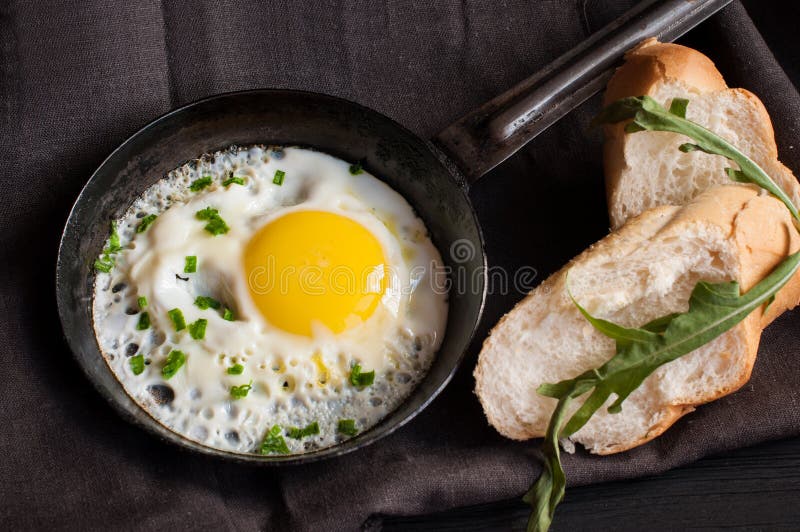 Fried Egg in Pan and Sliced Loaf Stock Photo Image of chicken, diet