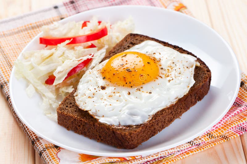 Fried egg on slice bread. stock images