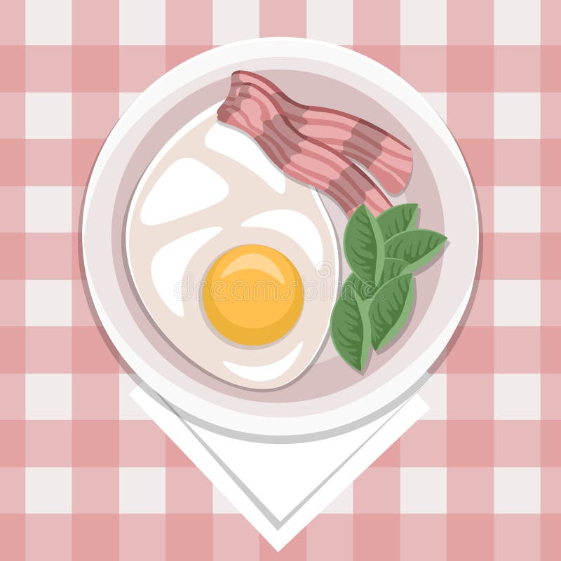 Fried Egg with Spinach and Bacon Stock Vector - Illustration of fried