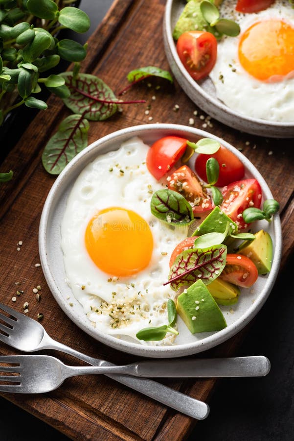 Fried Egg with Tomato Avocado Salad Stock Photo Image of healthy