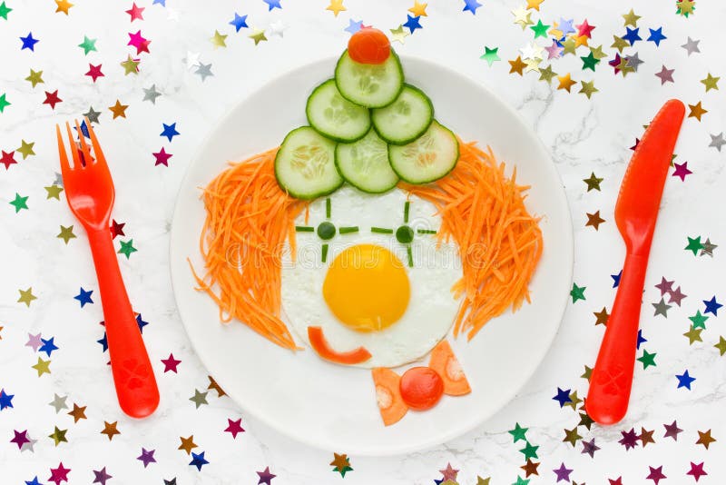 Fried Egg Vegetables Clown Face for Kids Stock Image - Image of clown ...