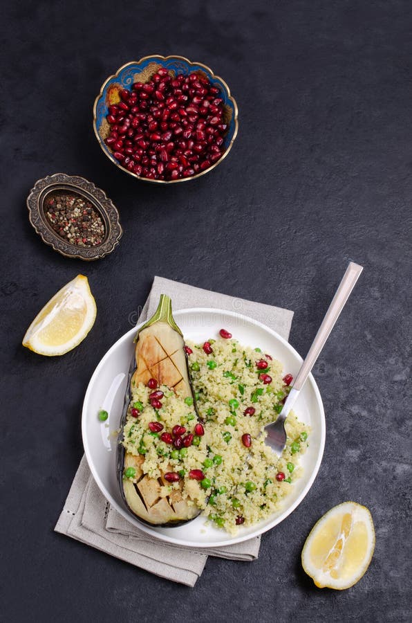 Fried Eggplant with Couscous Stock Image Image of food, lunch 148722975