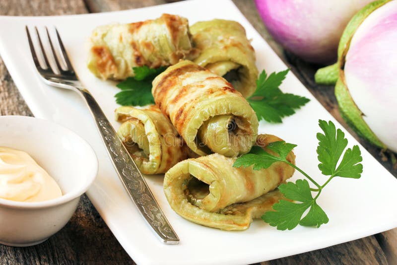 Fried Eggplant with Garlic and Mayonnaise Stock Image Image of carrot