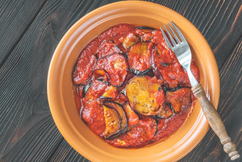 Fried Eggplant with Tomato Sauce Stock Photo Image of griddled