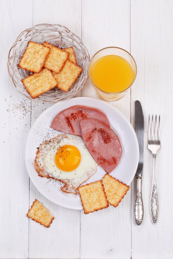 Fried Eggs with Bacon and Orange Juice Stock Photo Image of napkin