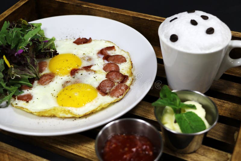 Fried Eggs and Coffee, Breakfast Stock Photo Image of cream, healthy