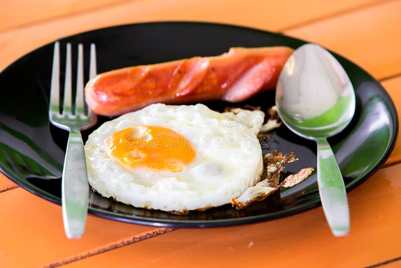 Fried Eggs with Hot Dog, Breakfast for Children. Stock Image Image of