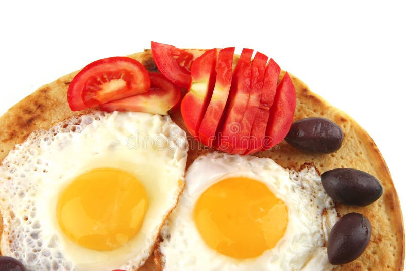 Fried eggs on pancake stock image. Image of meal, recipe 10476177