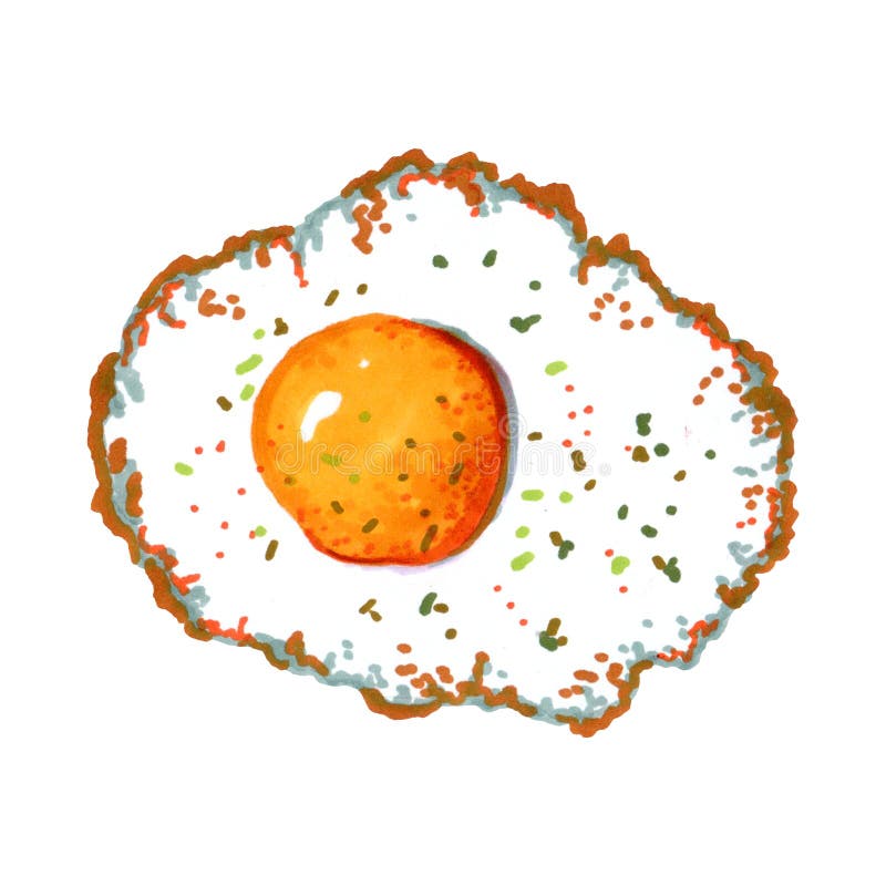 Fried Eggs with Pepper for Breakfast. Isolated Marker Drawing Stock