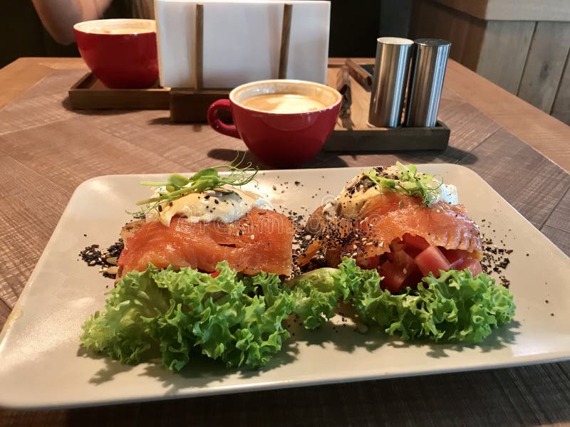 Fried Eggs with Salmon in a Cafe Stock Image Image of homemade, cafe