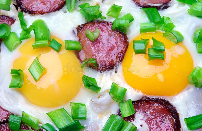 Fried eggs with sausage stock image. Image of hunger 24784433