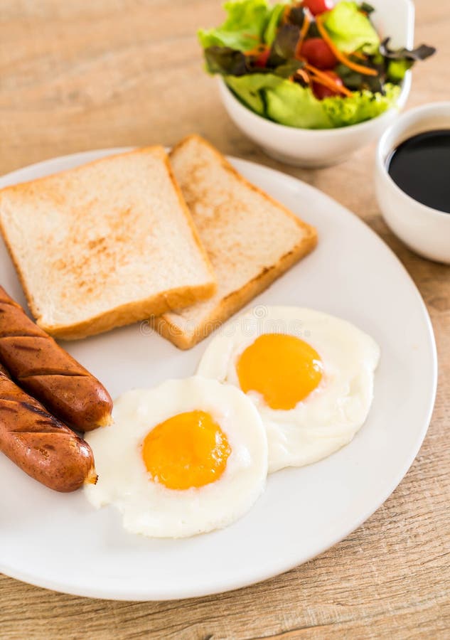 Fried Eggs with Sausage and Bread Stock Image Image of sausage, eggs