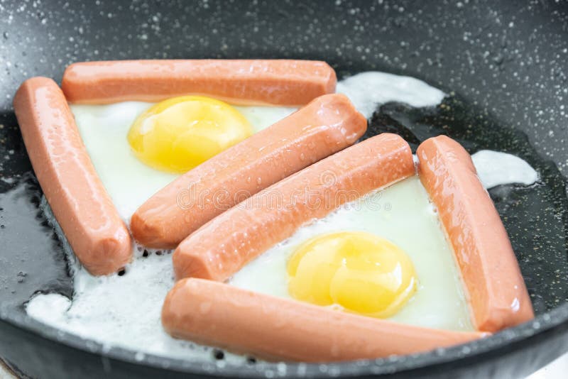 Fried Eggs and Fried Sausages for Breakfast or Dinner Stock Image Image of carrot, morning