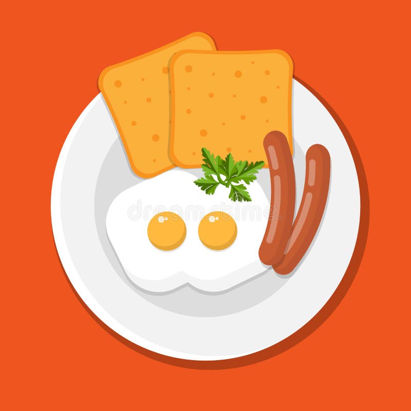 Fried Egg And Sausages On White Plate Vector Stock Vector
