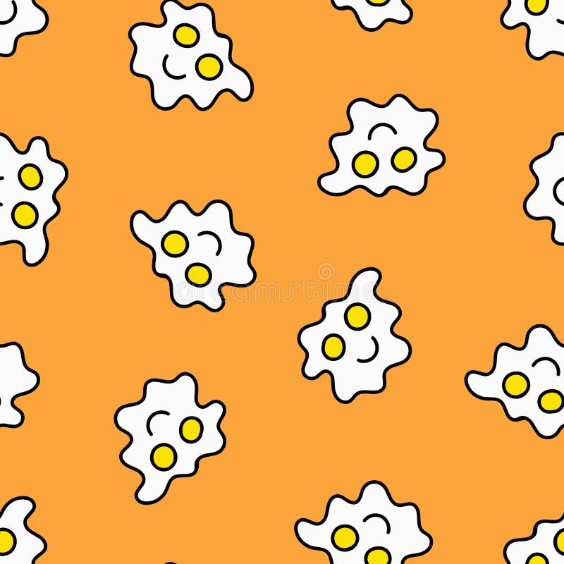 Fried Eggs Seamless Pattern. Doodle Fried Eggs. Stock Illustration