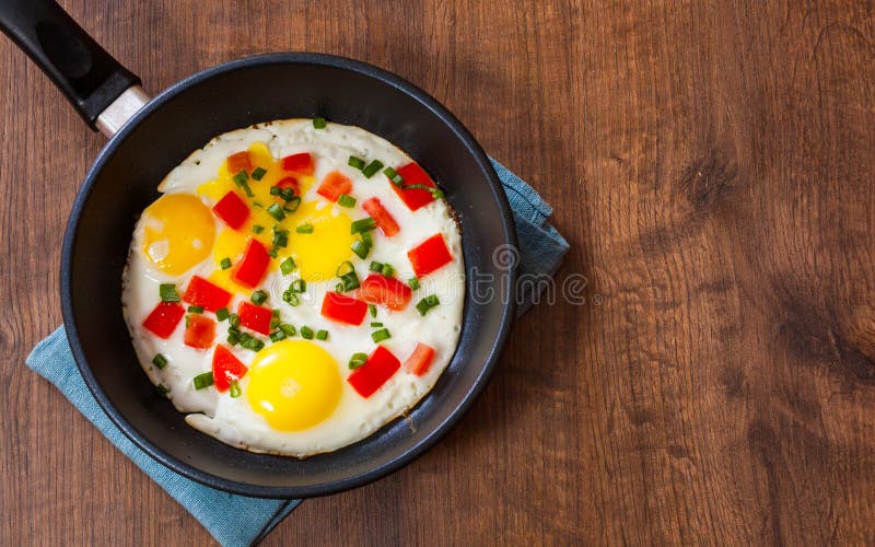 Fried Eggs with Vegetables in a Frying Pan Stock Photo Image of fried