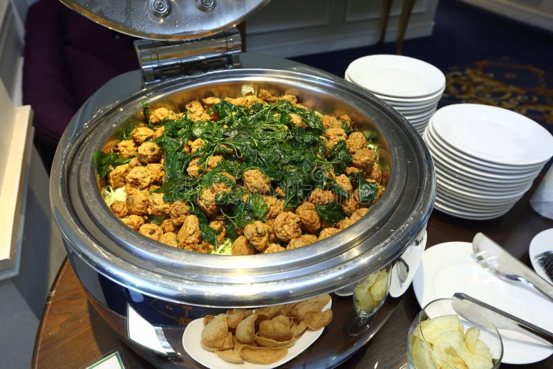 Fried Fish Cakes Thai Food Crispy Basil Topping in Round Stainless
