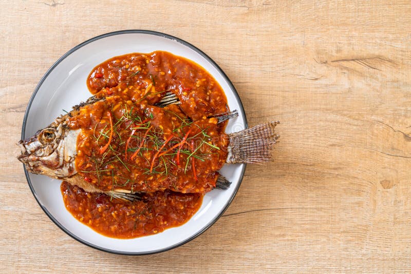 Fried Fish with Chili Sauce Stock Image Image of tasty, cooking