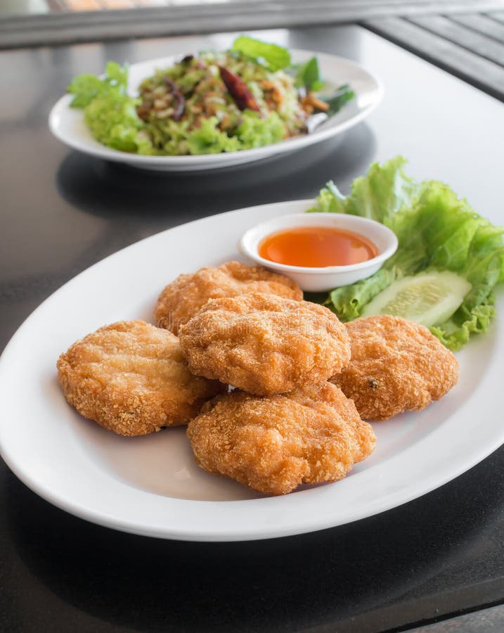 Fried Fish Patty on White Plate, Thai Food Style Stock Photo Image of