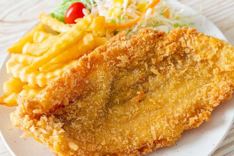 Fried Fish and Potatoes Chips Stock Photo Image of meal, sauce 224054836
