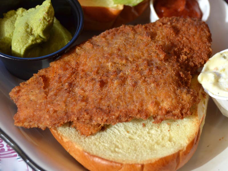 Fried Fish on White Bread stock photo. Image of bread 170337842