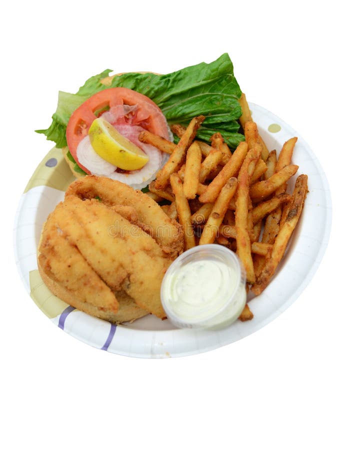 Fried fish sandwich on white