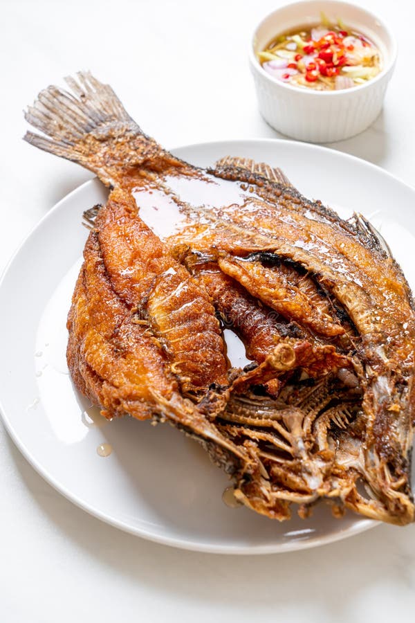 Fried Fish with Fish Sauce stock photo. Image of nutrition 160915600