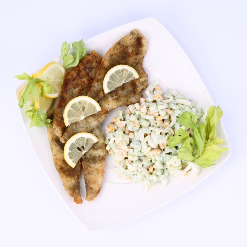 Fried fish with side salad