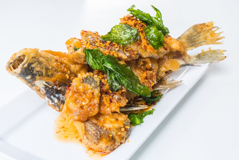 Fried Fish with Spicy Sauce Stock Photo Image of sour, nutrition