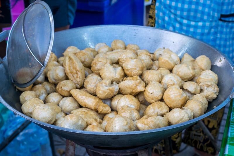 Fried Fishball Ball in the Hot Pan, Street Food in Thailand Stock Image