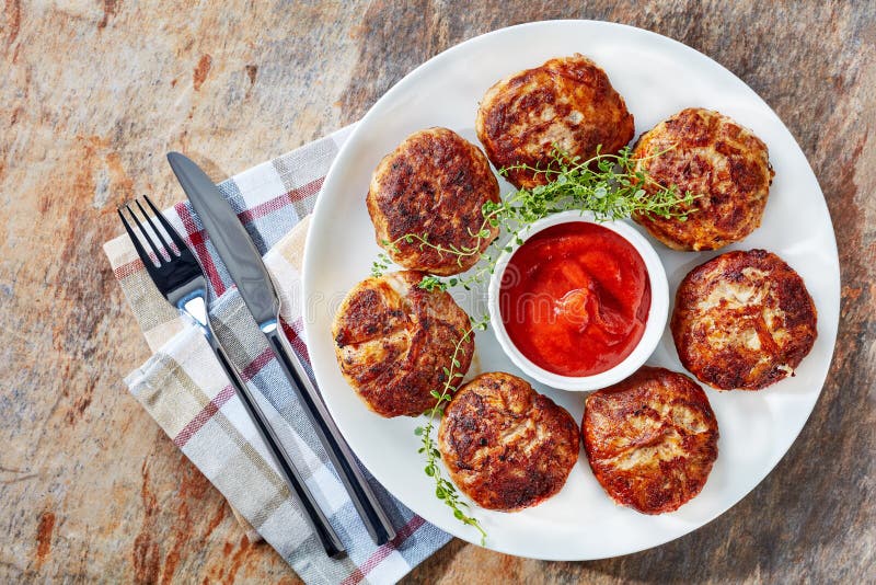 Fried flat sausages consisting of minced meat royalty free stock photos Fried flat sausages consisting of minced meat royalty free stock photos