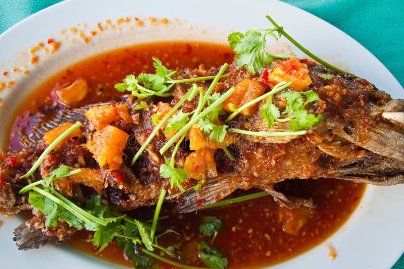 Fried grouper fish with sauce,sour and spicy