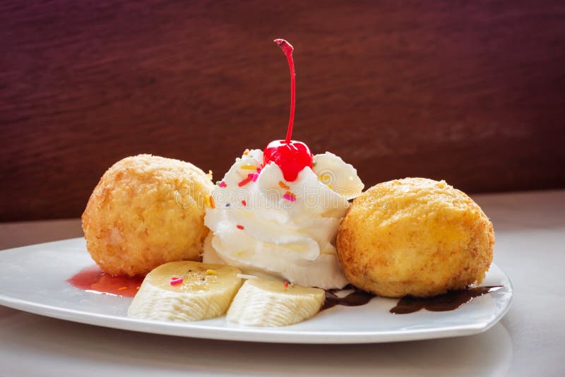 Fried Icecream and Whipped Cream Stock Photo Image of fruit, cool 39305360