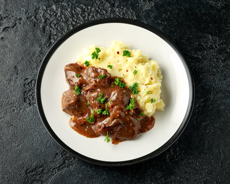 Fried Liver in Gravy with Mashed Potato Stock Image Image of meal