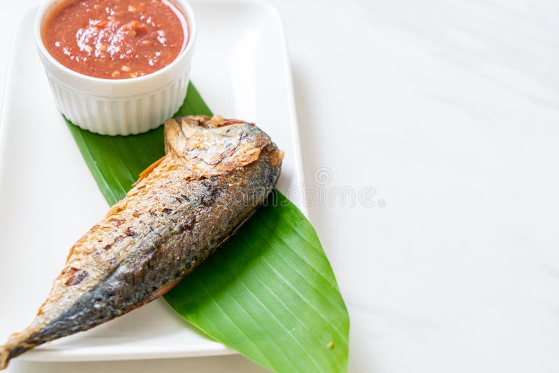 Fried Mackerel Fish with Spicy Shrimp Paste Sauce Stock Image Image