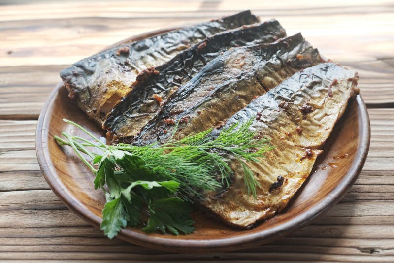 Fried mackerel stock photo