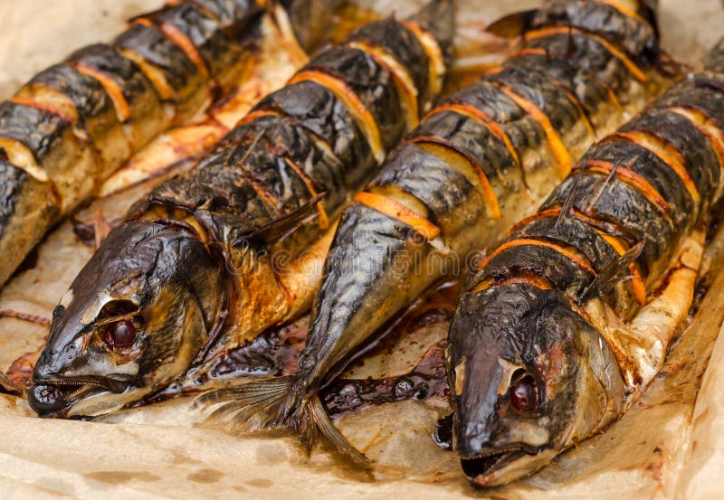 Fried mackerel stock photo
