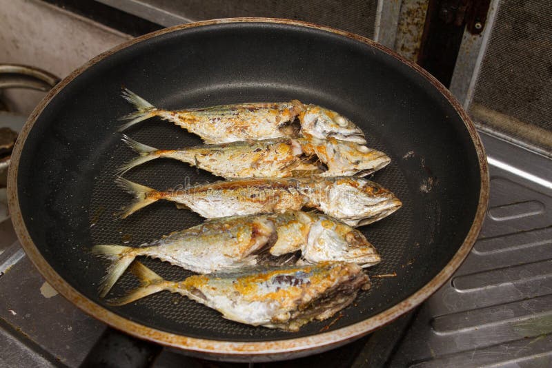 Fried mackerel on pan stock image. Image of calcium, mackerel 58235441