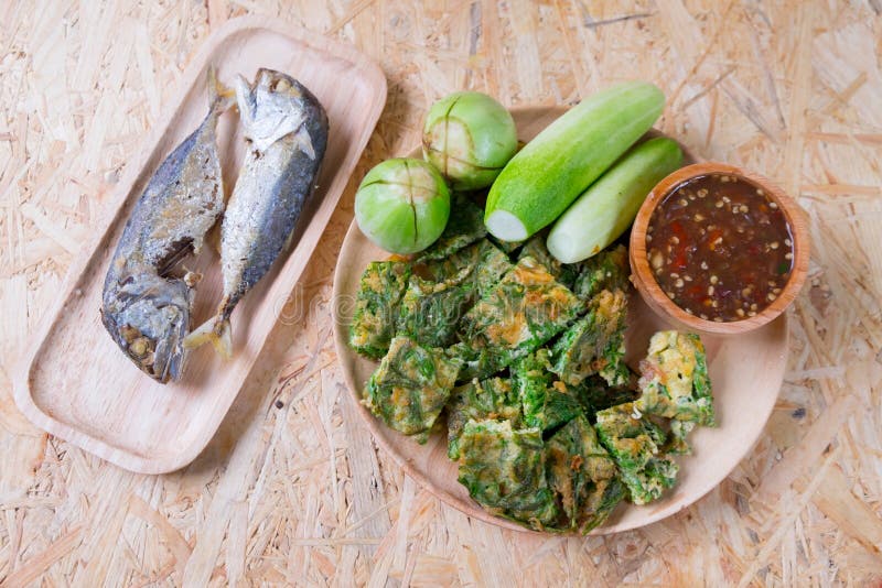 Fried Mackerel with Shrimp Paste Sauce. Thai Food Stock Photo Image