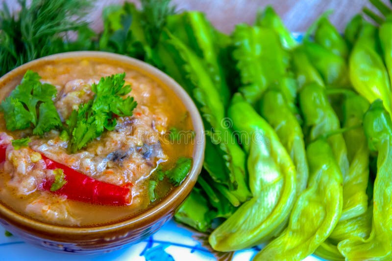 Chili Paste with Fresh Vegetables Stock Image Image of healthy
