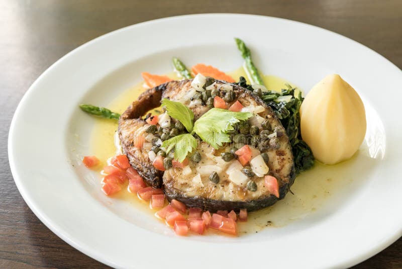 Fried mackerel Steak royalty free stock image