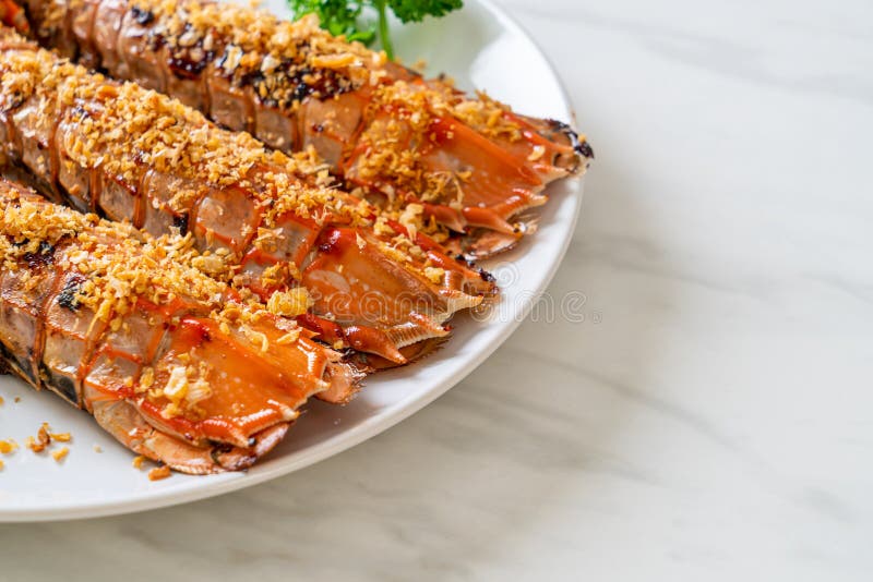 Fried Mantis Shrimp with Garlic Stock Photo Image of cooking, fried