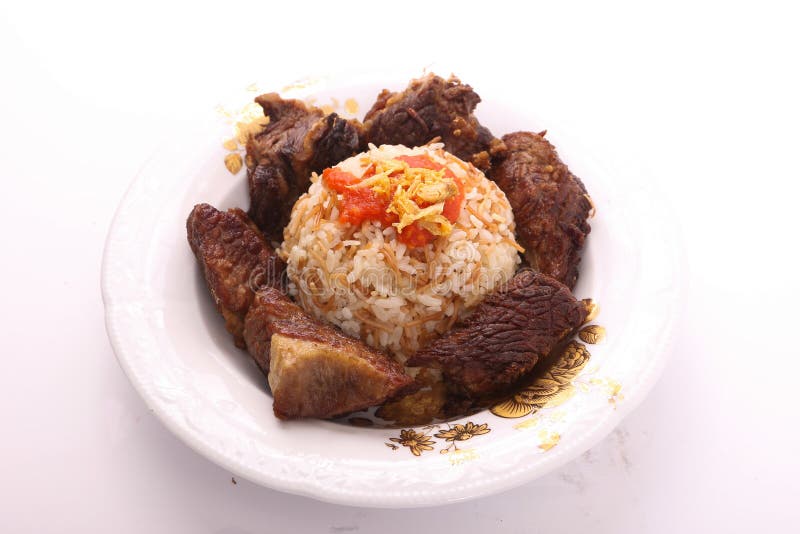 Fried meat with rice dish stock image. Image of cook 112568463