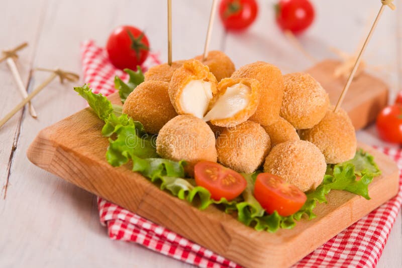 Fried Mozzarella Cheese Balls. Stock Image Image of board, condiment