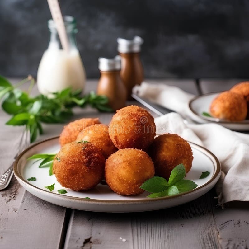 Fried Mozzarella Cheese Balls, Italian Appetizer, Selective Focus Stock