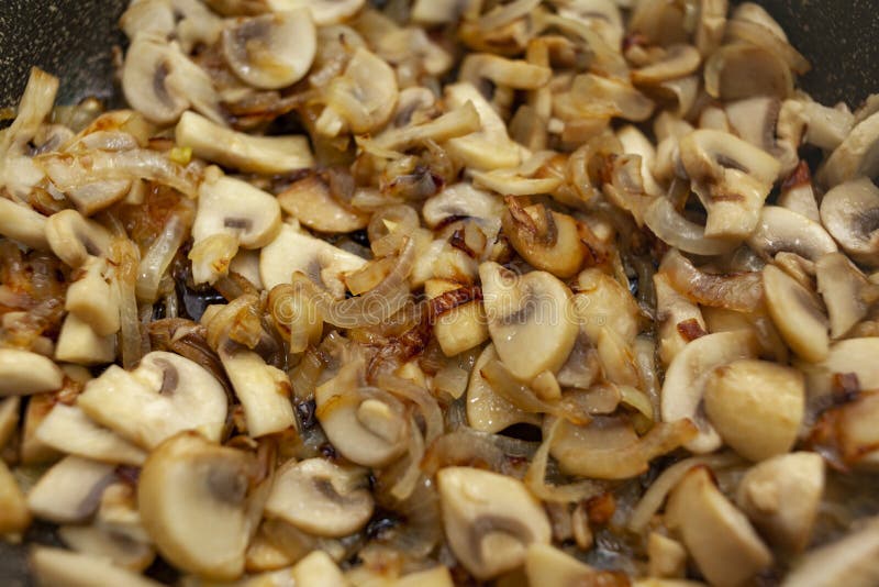 Fried Mushrooms with Onions Top View Stock Photo Image of champignon